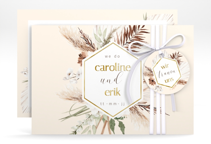 Save the Date-Karte Bohemian A6 Karte quer beige gold