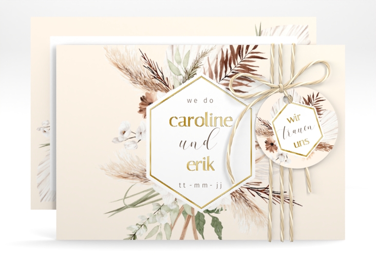 Save the Date-Karte Bohemian A6 Karte quer beige gold