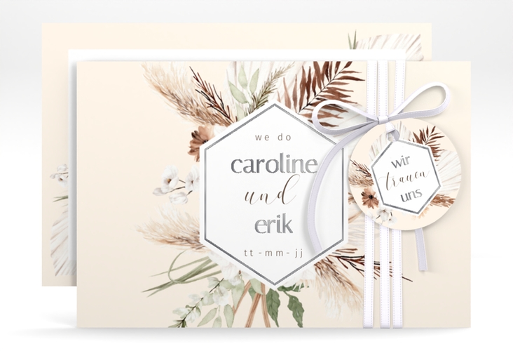 Save the Date-Karte Bohemian A6 Karte quer beige silber