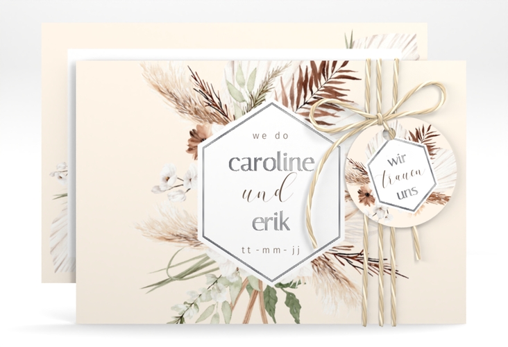 Save the Date-Karte Bohemian A6 Karte quer beige silber