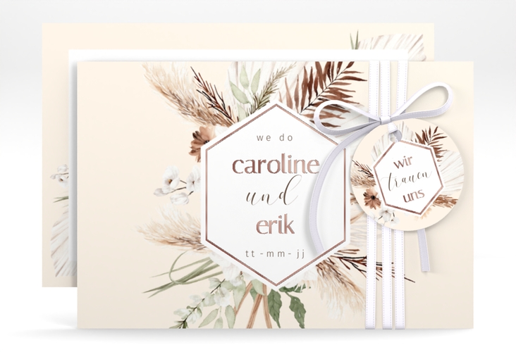 Save the Date-Karte Bohemian A6 Karte quer beige rosegold