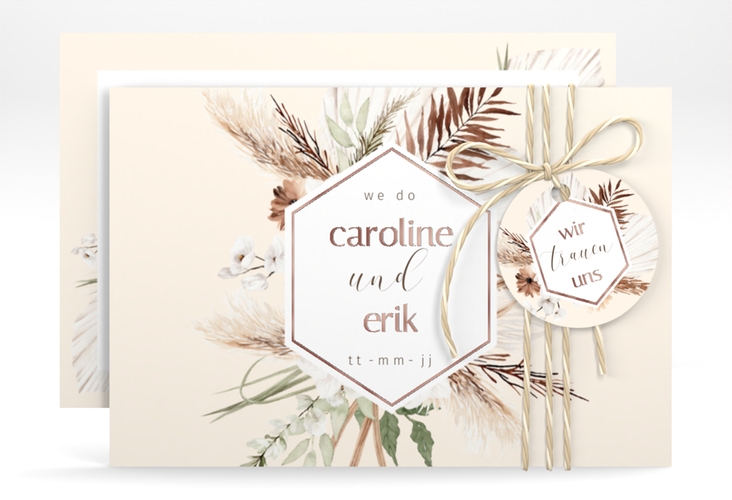 Save the Date-Karte Bohemian A6 Karte quer beige rosegold