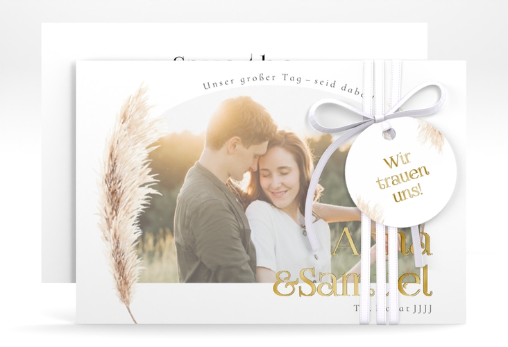 Save the Date-Karte Boholove A6 Karte quer weiss gold