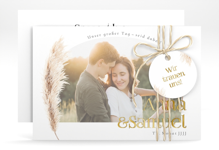 Save the Date-Karte Boholove A6 Karte quer weiss gold