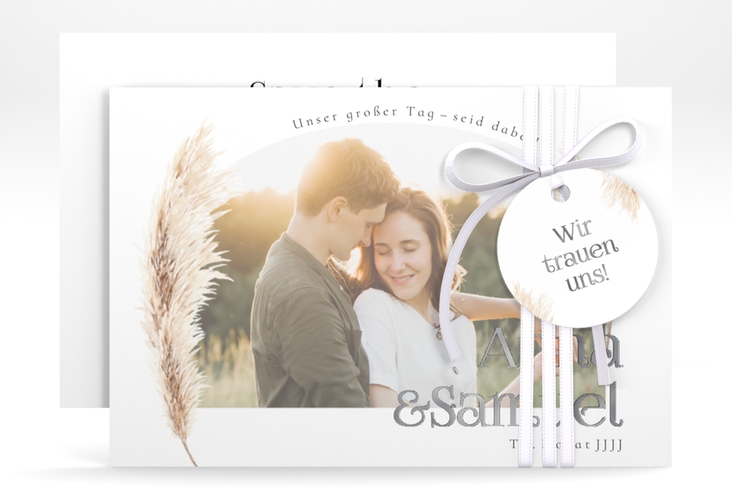 Save the Date-Karte Boholove A6 Karte quer weiss silber