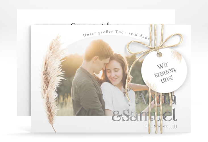 Save the Date-Karte Boholove A6 Karte quer weiss silber