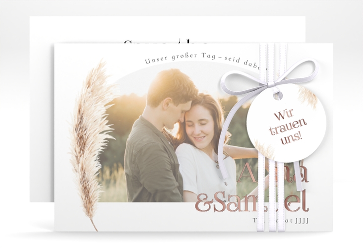 Save the Date-Karte Boholove A6 Karte quer weiss rosegold