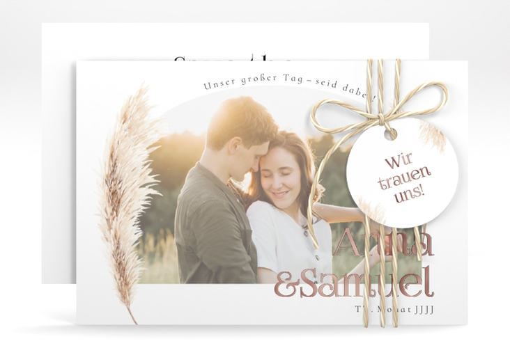 Save the Date-Karte Boholove A6 Karte quer weiss rosegold