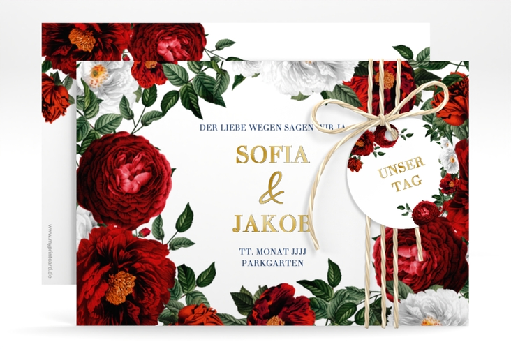 Save the Date-Karte Florista A6 Karte quer weiss gold
