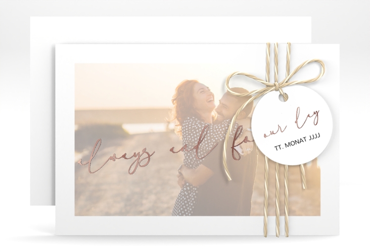 Save the Date-Karte Lucent A6 Karte quer weiss rosegold