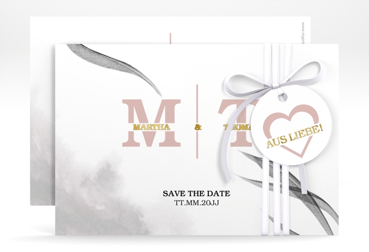 Save the Date-Karte Initialen A6 Karte quer weiss gold