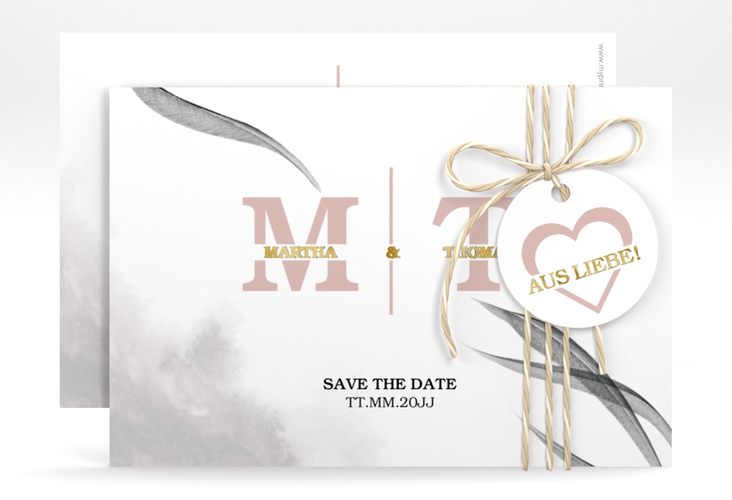 Save the Date-Karte Initialen A6 Karte quer weiss gold