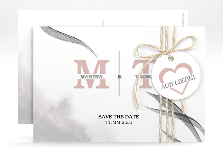 Save the Date-Karte Initialen A6 Karte quer weiss silber