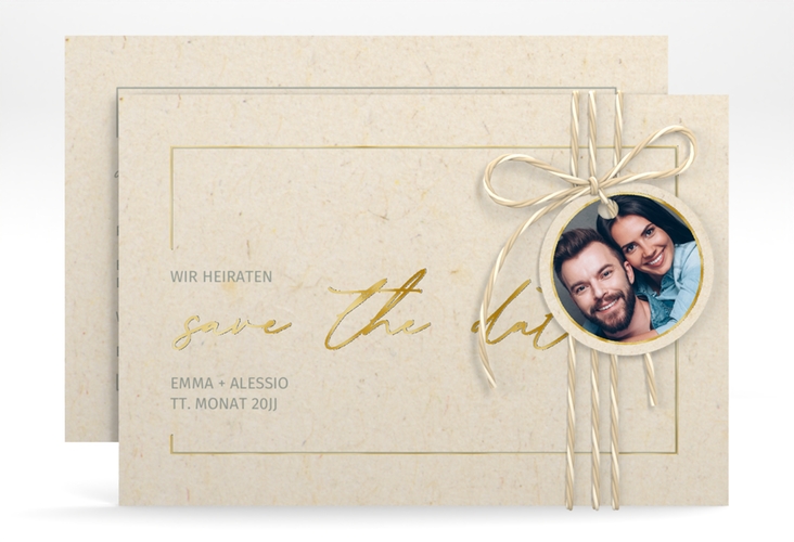 Save the Date-Karte Simple Line A6 Karte quer beige gold
