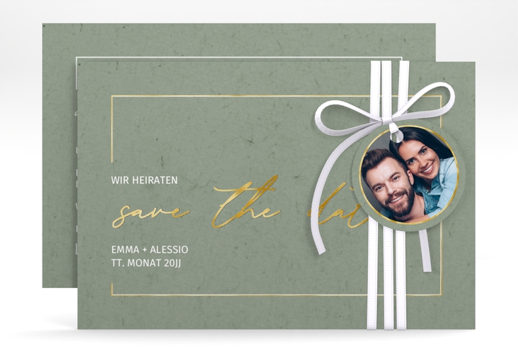 Save the Date-Karte Simple Line A6 Karte quer gruen gold