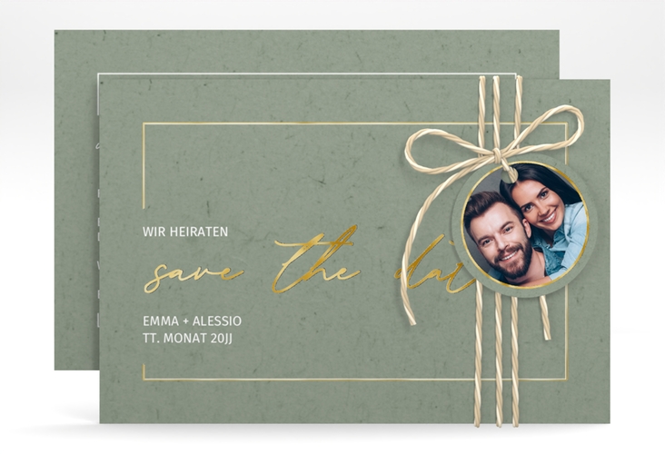 Save the Date-Karte Simple Line A6 Karte quer gruen gold