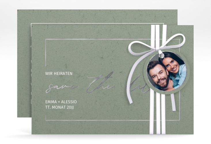 Save the Date-Karte Simple Line A6 Karte quer gruen silber