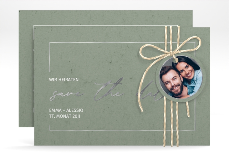Save the Date-Karte Simple Line A6 Karte quer gruen silber