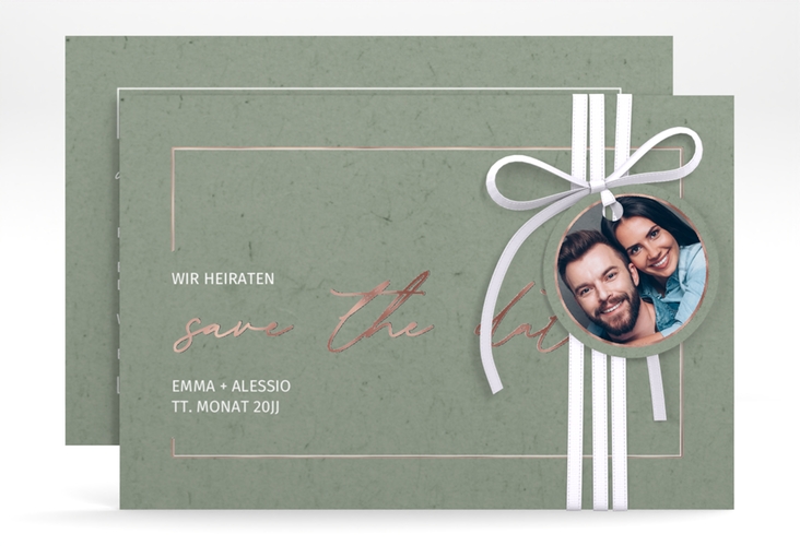 Save the Date-Karte Simple Line A6 Karte quer gruen rosegold