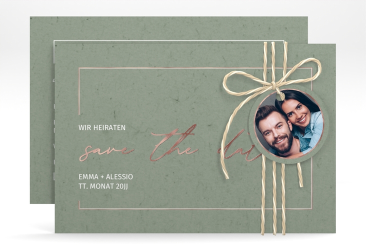 Save the Date-Karte Simple Line A6 Karte quer gruen rosegold