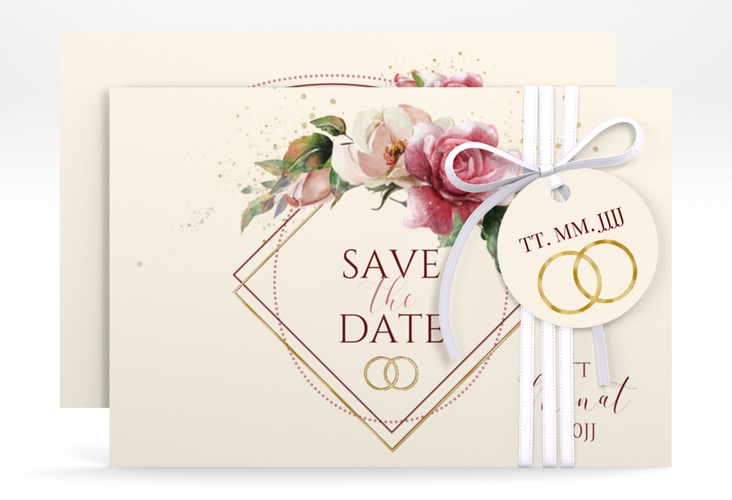 Save the Date-Karte Rosenbogen A6 Karte quer beige gold
