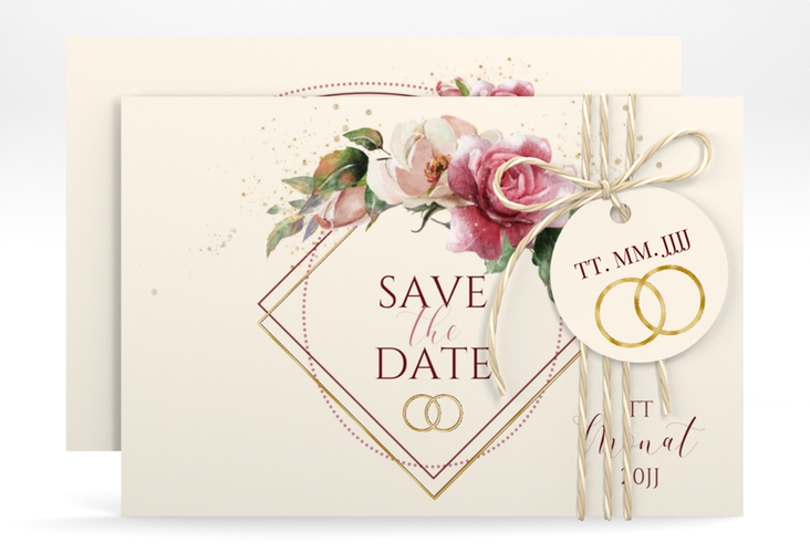 Save the Date-Karte Rosenbogen A6 Karte quer beige gold