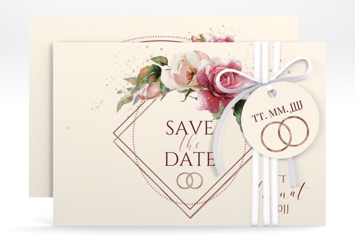 Save the Date-Karte Rosenbogen A6 Karte quer beige rosegold