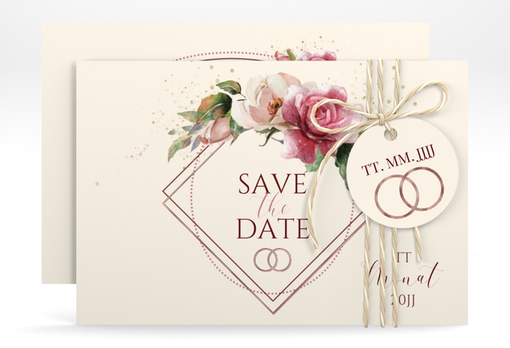 Save the Date-Karte Rosenbogen A6 Karte quer beige rosegold