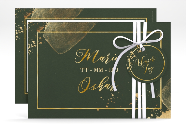 Save the Date-Karte Emerald A6 Karte quer gruen gold