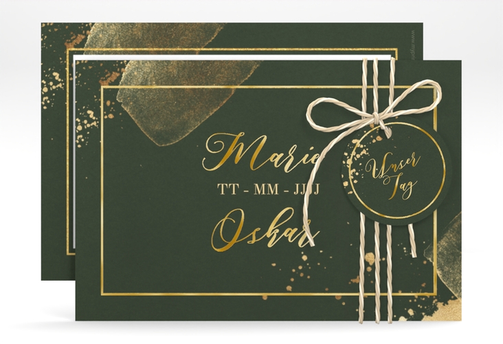 Save the Date-Karte Emerald A6 Karte quer gruen gold