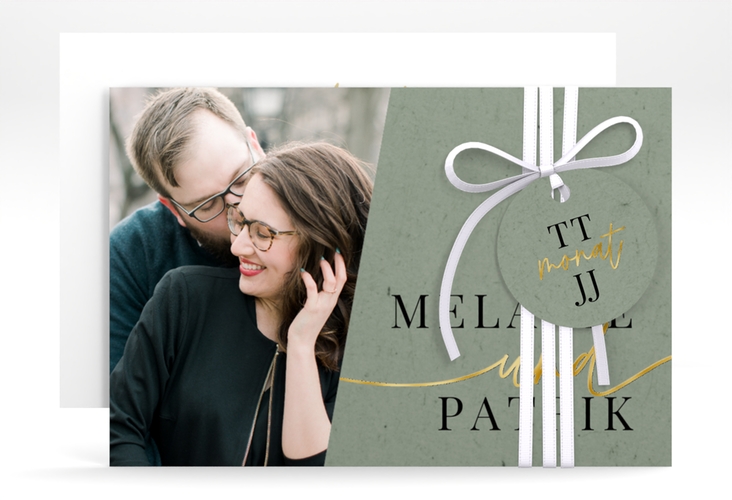 Save the Date-Karte Leichtigkeit A6 Karte quer gruen gold