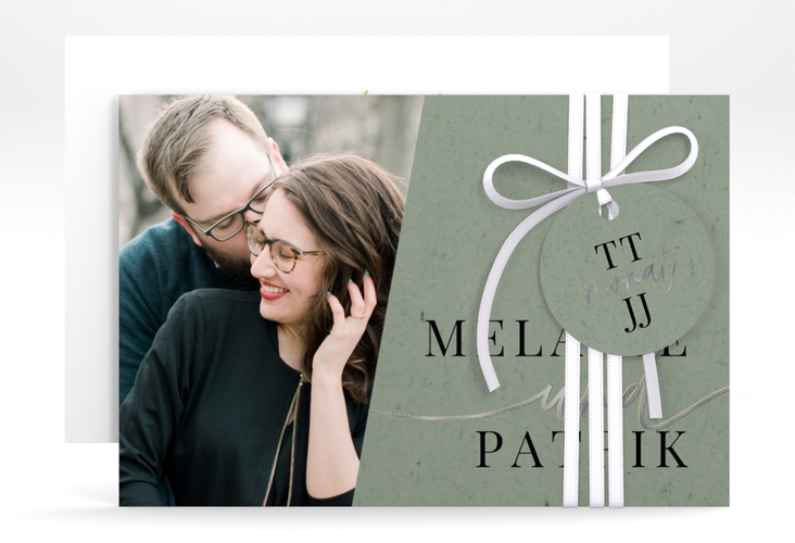Save the Date-Karte Leichtigkeit A6 Karte quer gruen silber