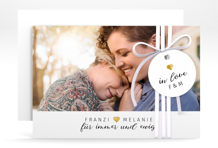 Save the Date-Karte Loveful A6 Karte quer weiss gold