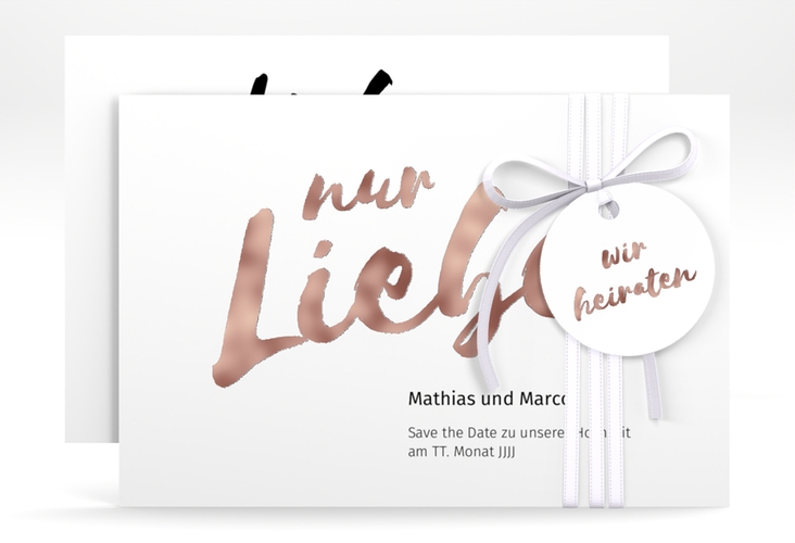 Save the Date-Karte Message A6 Karte quer weiss rosegold