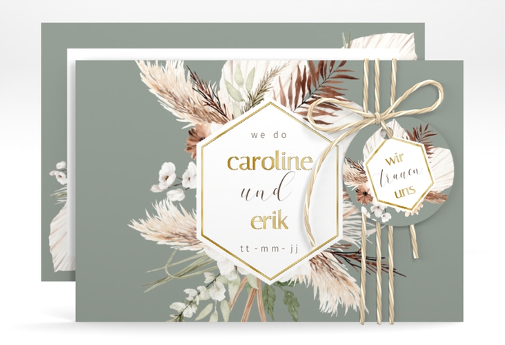 Save the Date-Karte Bohemian A6 Karte quer gruen gold
