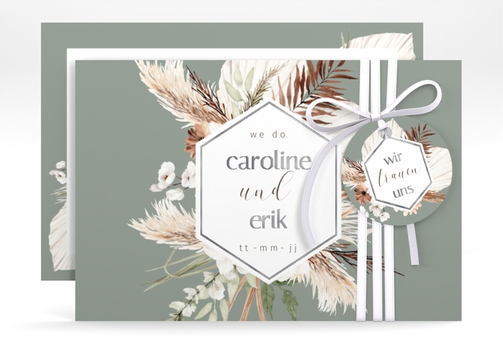 Save the Date-Karte Bohemian A6 Karte quer gruen silber