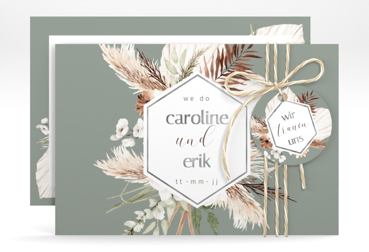 Save the Date-Karte Bohemian A6 Karte quer gruen silber