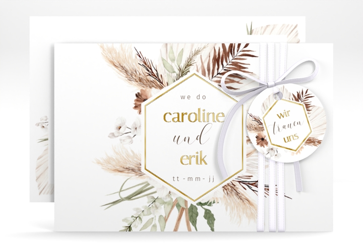 Save the Date-Karte Bohemian A6 Karte quer weiss gold