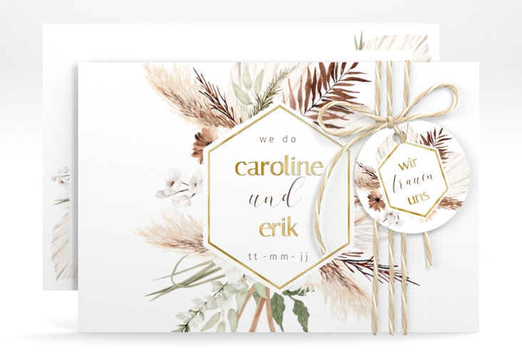 Save the Date-Karte Bohemian A6 Karte quer weiss gold