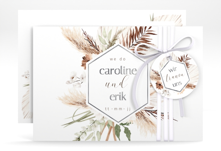 Save the Date-Karte Bohemian A6 Karte quer weiss silber