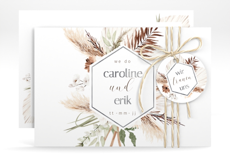 Save the Date-Karte Bohemian A6 Karte quer weiss silber