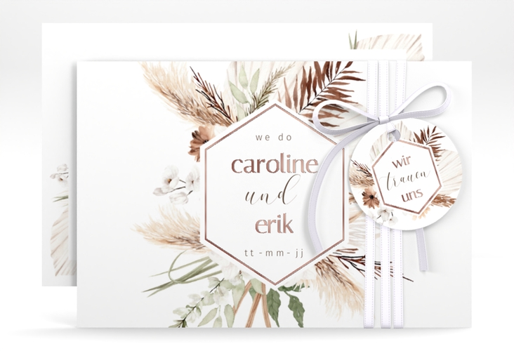 Save the Date-Karte Bohemian A6 Karte quer weiss rosegold