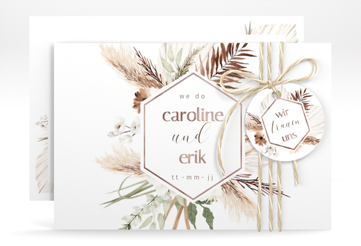 Save the Date-Karte Bohemian A6 Karte quer weiss rosegold