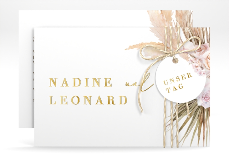 Save the Date-Karte Nude A6 Karte quer weiss gold