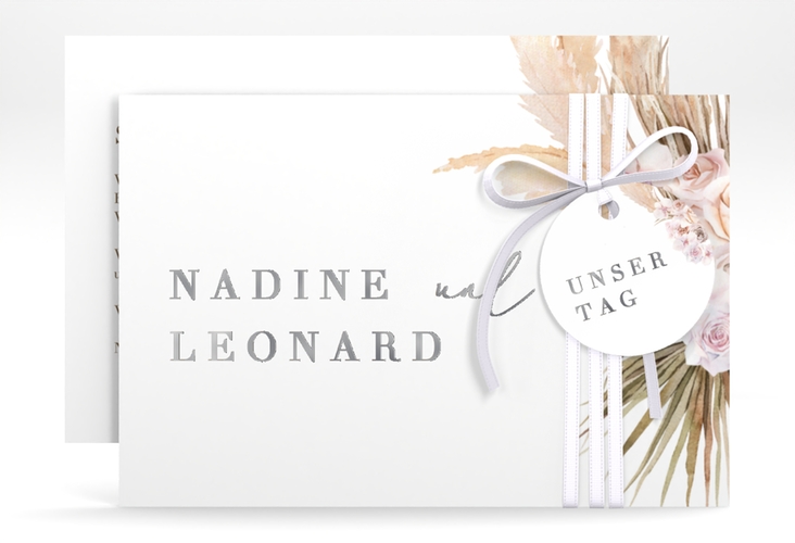 Save the Date-Karte Nude A6 Karte quer weiss silber