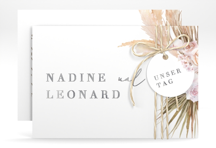 Save the Date-Karte Nude A6 Karte quer weiss silber