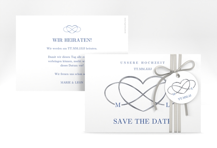 Save the Date-Karte Infinity A6 Karte quer blau silber