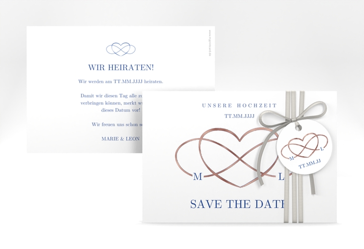 Save the Date-Karte Infinity A6 Karte quer blau rosegold