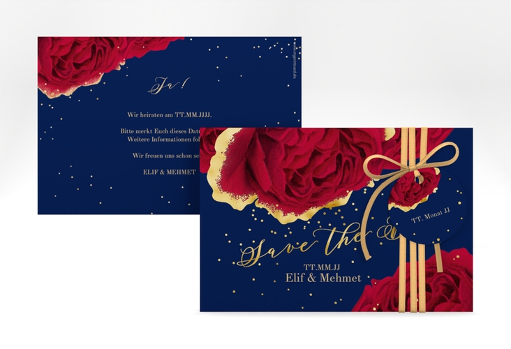 Save the Date-Karte Cherie A6 Karte quer blau gold