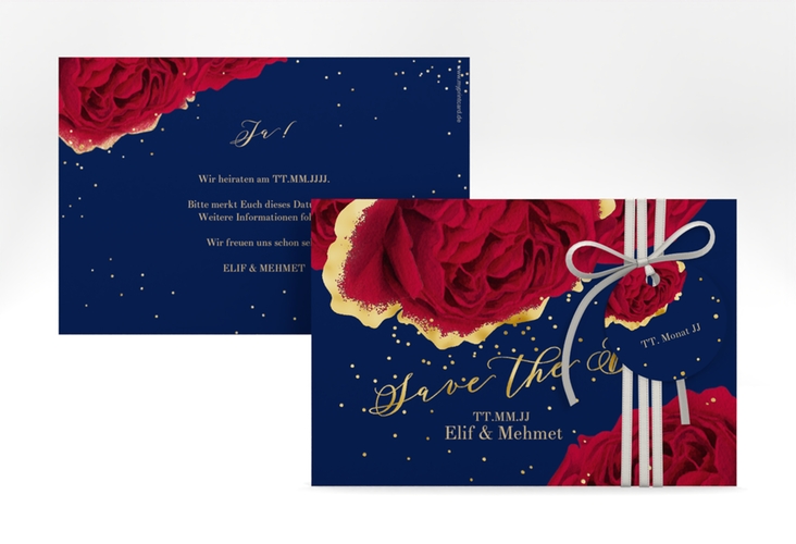Save the Date-Karte Cherie A6 Karte quer blau gold